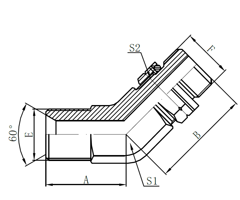 1BG4-OG – BSP Male 60° Seat × BSPT Male O-ring(45° Elbow)