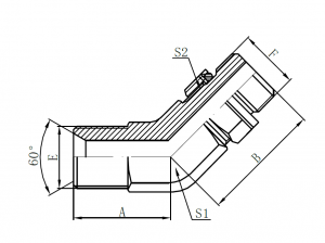 1BH4-OG – BSP Male 60° Seat × Metric Male O-ring (45° Elbow)
