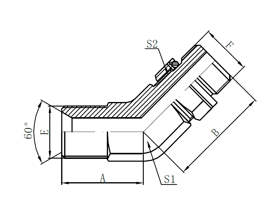 1BH4-OG – BSP Male 60° Seat × Metric Male O-ring (45° Elbow)