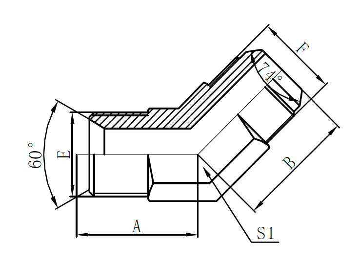 1BJ4- BSP Male 60° Seat × JIC Male 74° Cone (45° Elbow)