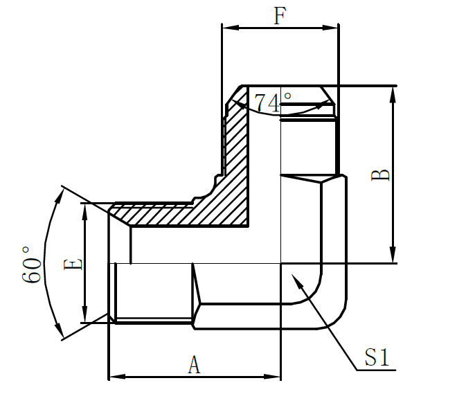 1BJ9- BSP Male 60° Seat × JIC Male 74° Cone (90° Elbow)
