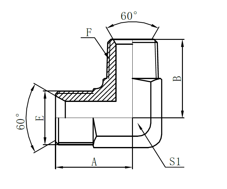 1BN9- BSP Male 60° Seat × NPT Male (90° Elbow)
