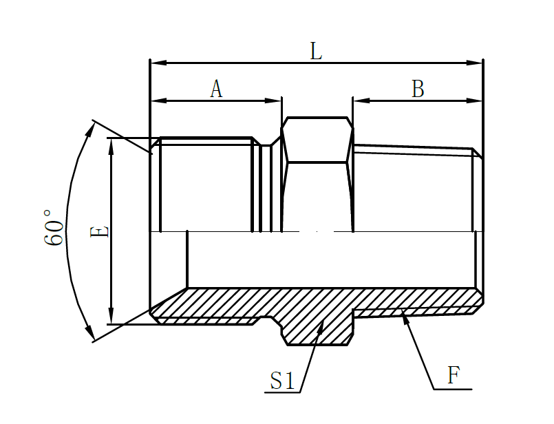 1BT- BSP Male Double for 60° Seat Bonded Seal × BSPT Male