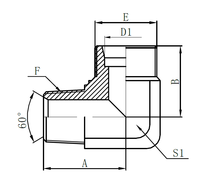1CN9-Metric Male 24° L.T. × NPT Male 60° (90° Elbow)