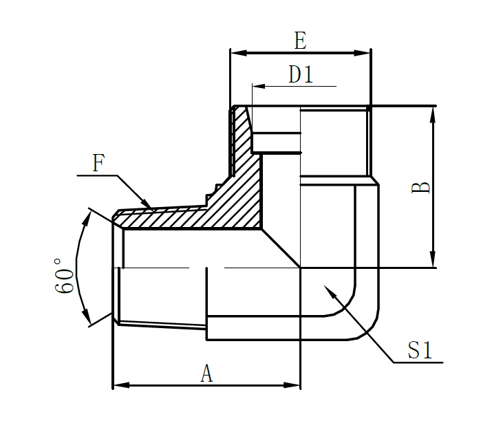 1CT9-Metric Male 24° H.T. × BSPT Male 60° (90°Elbow)