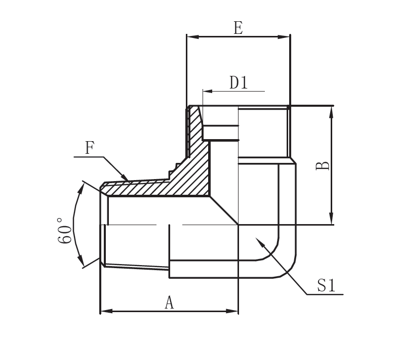 1DN9-Metric Male 24° H.T. × NPT Male 60° (90° Elbow)
