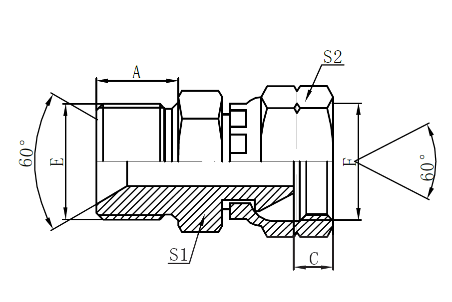 2B-BSP Male Double for 60° seat Bonded Seal × BSP Female 60° Cone Seal