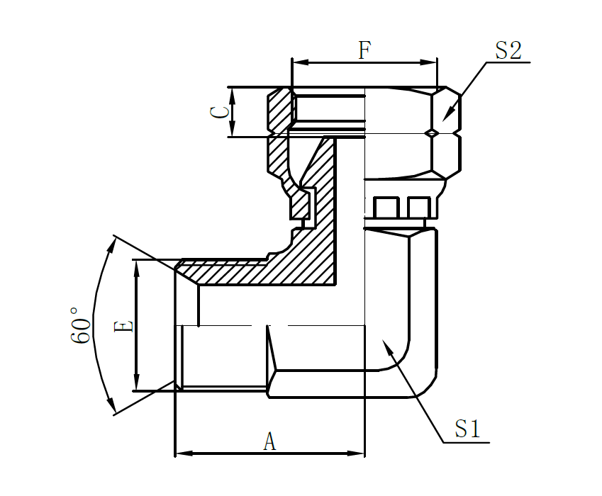 2B9-BSP Male 60° seat × BSP Female 60° Cone Seal (90° Elbow)