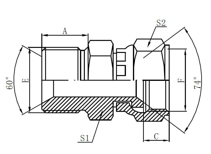 2BJ- BSP Male Double for 60° Seat Bonded Seal × JIC Female 74° Seat