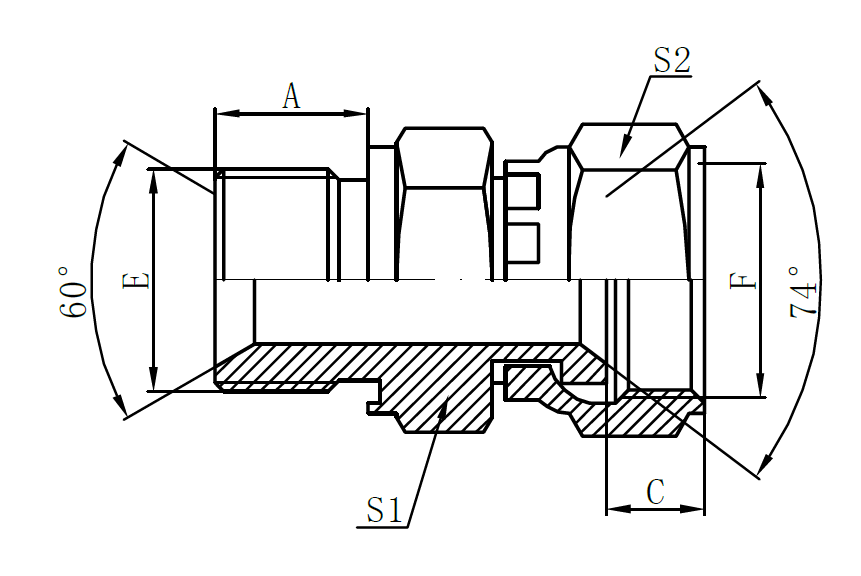 2BJ-WD- BSP Male Captive Seal × JIC Female 74° Seat