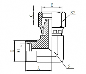 2C9- 90°Metric Female 24° * Metric Male 24° L.T. (90°elbow)
