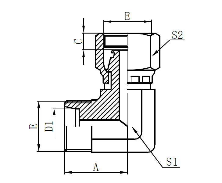 2D9- 90°Metric Female 24° * Metric Male 24° H.T. (90°elbow)