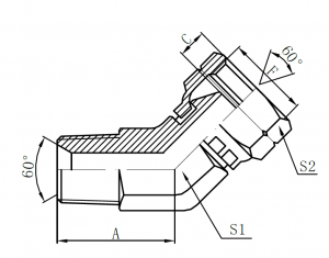 2NB4- NPT Male × BSP Female  60° Cone   (45° Elbow)