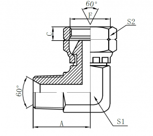 2NB4- NPT Male × BSP Female  60° Cone   (45° Elbow)