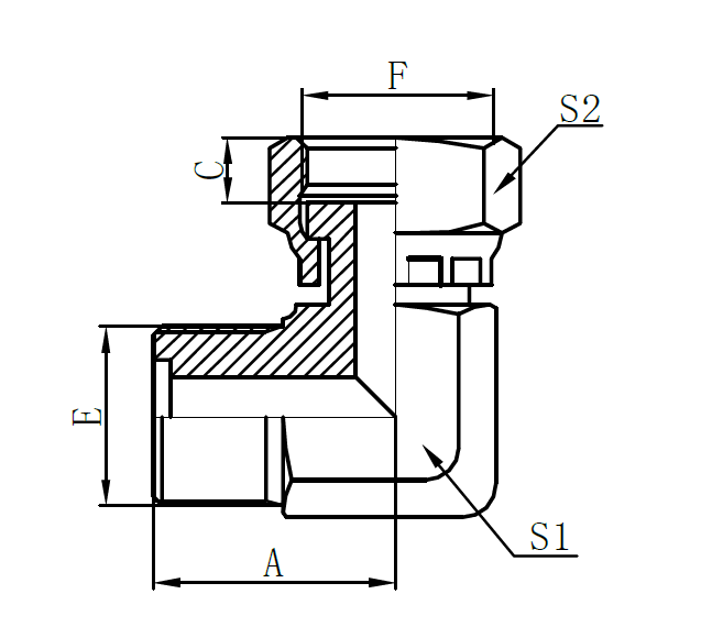 2E9- Metric male O-ring * Metric Female O-ring (90° elbow)