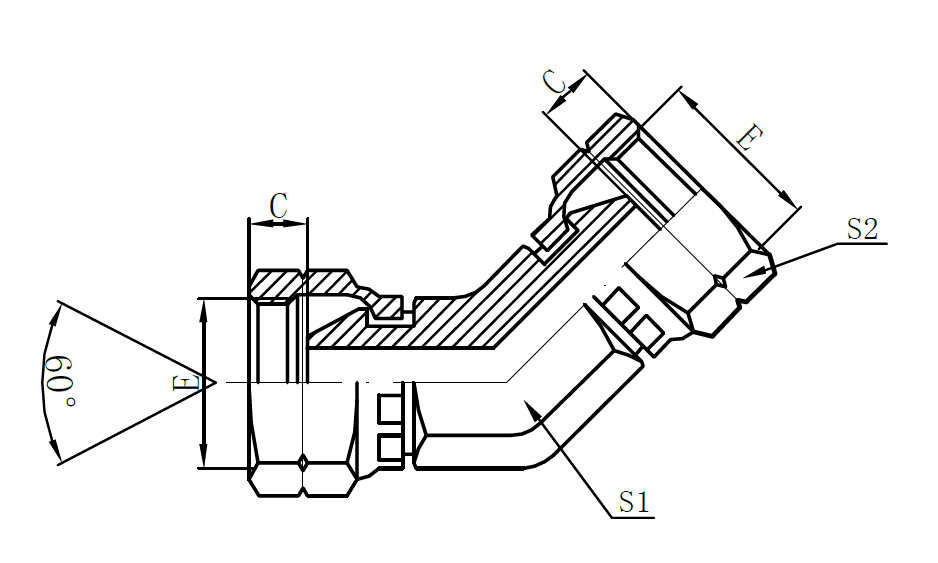 3B4- BSP Female 60° Cone Seal (45° Elbow)