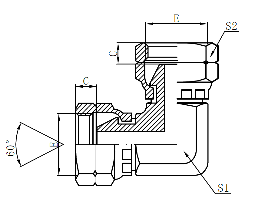 3B9- BSP Female 60° Cone Seal (90° Elbow)