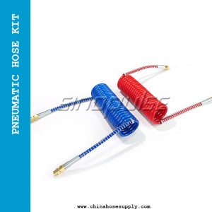 Air Brake coil Hose Assembly kit 15 FT Air Lines Red Blue Hoses for Semi Truck Tractor Trailer,1/2″ NPT DOT Fittings (15′ Length x 12″ )