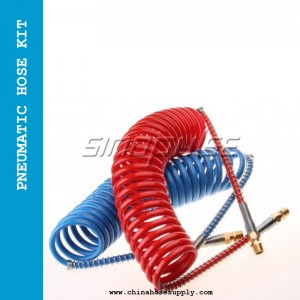 Air Brake coil Hose Assembly kit 15 FT Air Lines Red Blue Hoses for Semi Truck Tractor Trailer,1/2″ NPT DOT Fittings (15′ Length x 12″ )